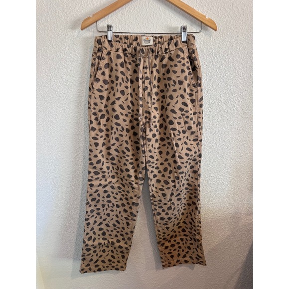 Marine Layer Allison Pants Leopard Print Tan Charcoal Drawstring XS - Picture 3 of 10